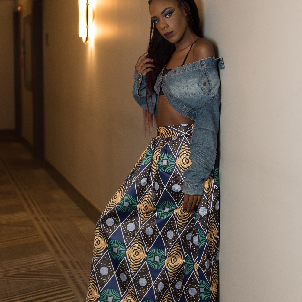CHIC CIRCLE AFRICAN PRINT MAXI SKIRT - Picture 1 of 2